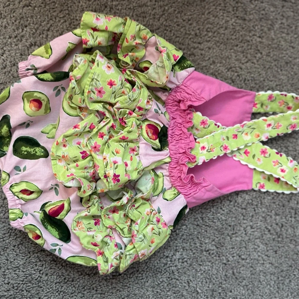 Pink and Green Diaper Cover with Ruffle Trim